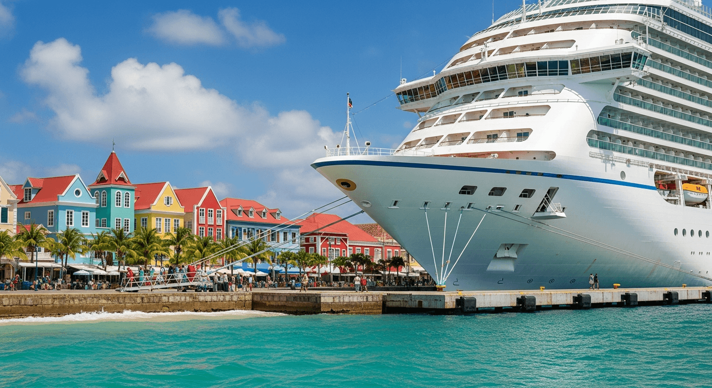 Caribbean cruise ship at tropical port